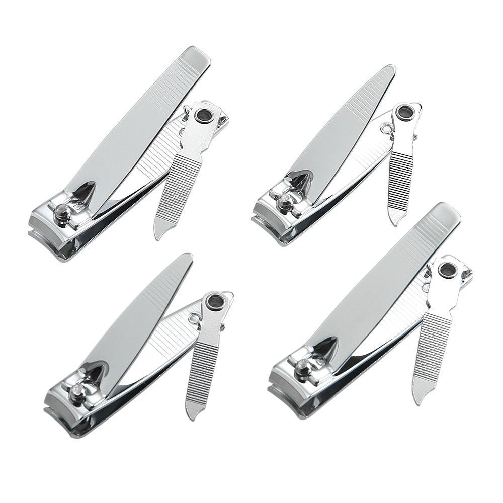 4 Pcs Nail Clippers For Fingernails and Tonenail - Swing Out Nail Cleaner / File - Sharpest Stainless Steel Clipper - Wide Easy Press Lever - Best Quality Nail Cutter