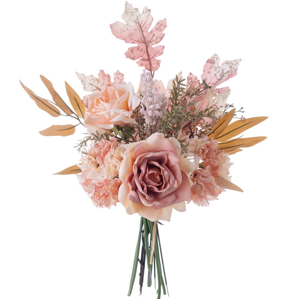 Artificial Fake Flowers Plants Silk Flower Arrangements Wedding Bouquets Decorations Plastic Floral Table Centerpieces for Home Kitchen Garden Party Décor (Autumn Blush)