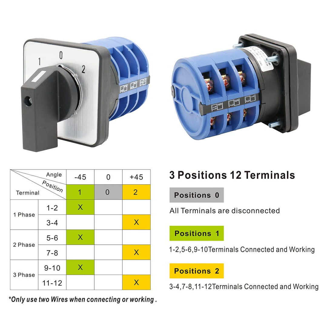 Rotary Cam Changeover Switch SZW26-40/D303.3 AC 660V 40A 12 Terminal 3 Phase