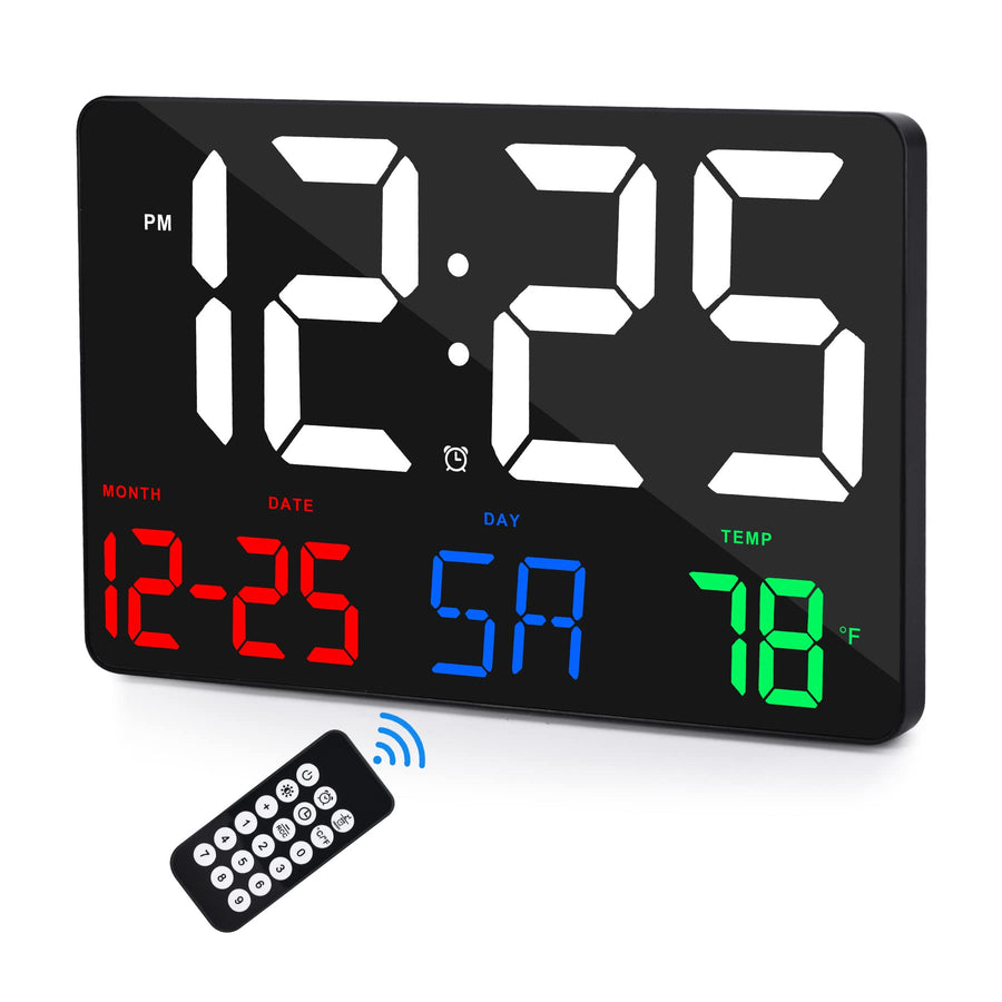 Digital Wall Clock,11.5 LED Digital Alarm Clock Large Display,with Remote Control,Adjustable Brightness, Calendar, Temperature, Snooze, 12/24 H, for Living Room, Office, Bedroom, Elderly, Adults