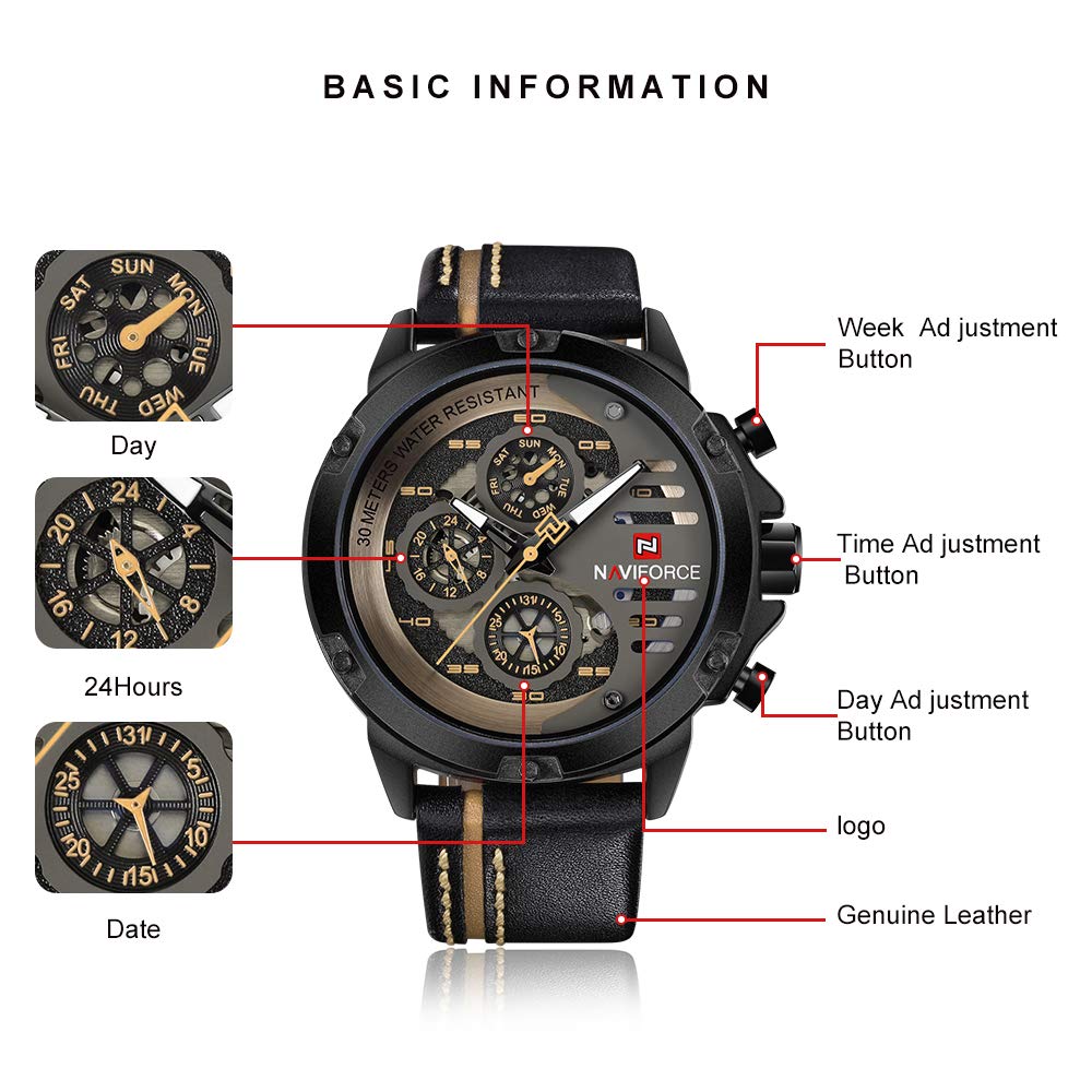 NAVIFORCE Sport Military Watches for Men Waterproof Wat