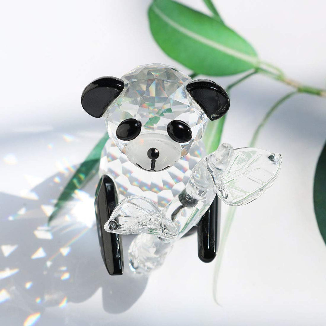 H&amp;D HYALINE &amp; DORA Cute Crystal Glass Panda Figurine with Bamboo for Home Office Decor