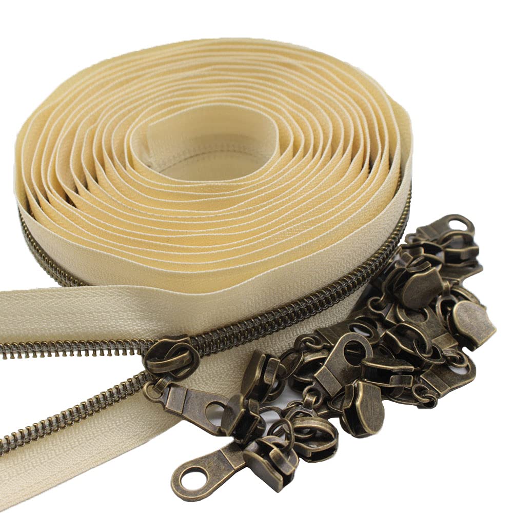 MebuZip #5 Antique Brass Metallic Nylon Coil Zippers by