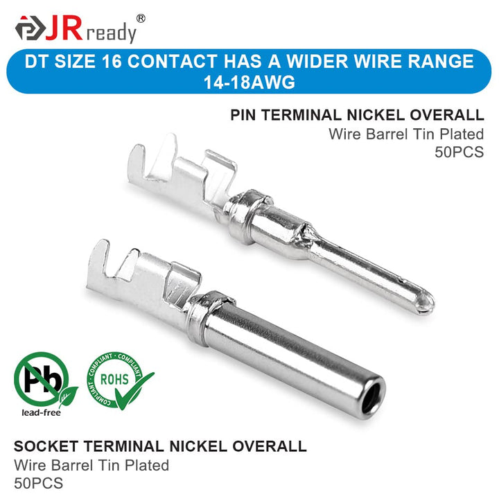 Deutsch Connector Pins and Sockets Stamped Contacts Size 16 ST6255 - Male Deutsch Pins 1060-16-0122/ Female Pins 1062-16-0122/ Open Barrel Terminals Wire Gauge 14-18 AWG, 50 Pairs