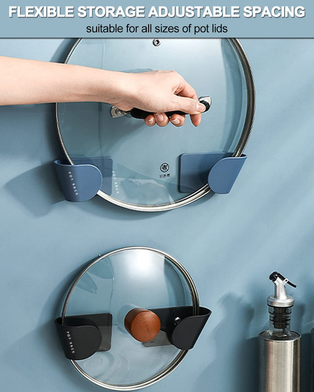 Pot Lid Organizer, 6 Pairs of Adjustable Wall Mount Pot Lid Holder Cabinet Door, Pot and Pan Hangers for Kitchen Wall Mount, Cabinet Door Lid Organizer, Save More Space