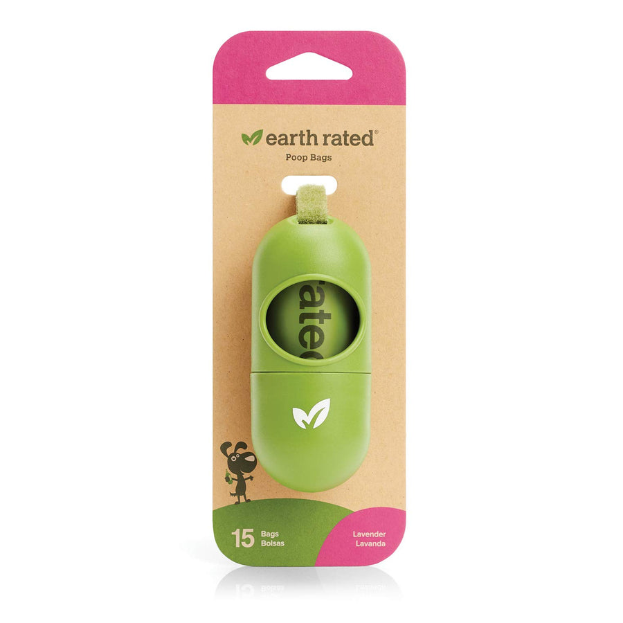 Earth Rated Leash Dispenser & 15 Dog Poop Bag Bundle Pack - Ultra-Thick Doggie Waste Bags with Holder | Lavender-Scented With Leak-Proof Security