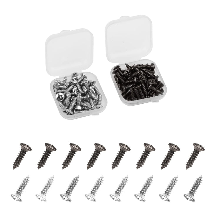 100 Pcs Guitar Pickguard Screws, Bass Pickguard Screw Set, Guitar Mounting Screws for Electric Guitar Electric Bass Guards (Light Black, Bright Silver)