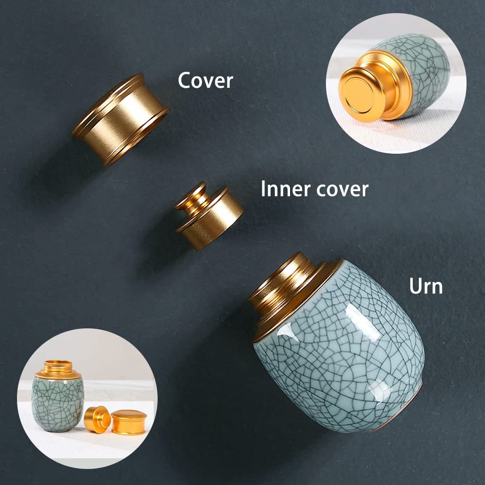 Small Cremation Keepsake Urns for Human Ashes or Pet Ashes Ceramic Cracked Glaze Mini Decorative Urns (Moon Blue-M)