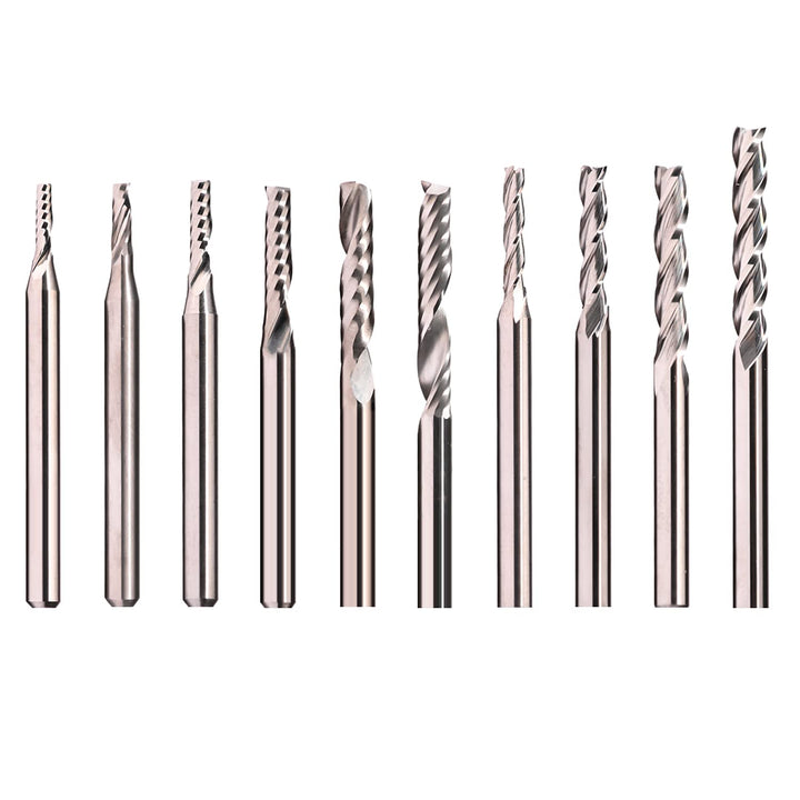 10pcs 1/8 Shank Spiral Up Cut End Mills Set CNC Router Bits for Aluminum Engraving Milling Cutting