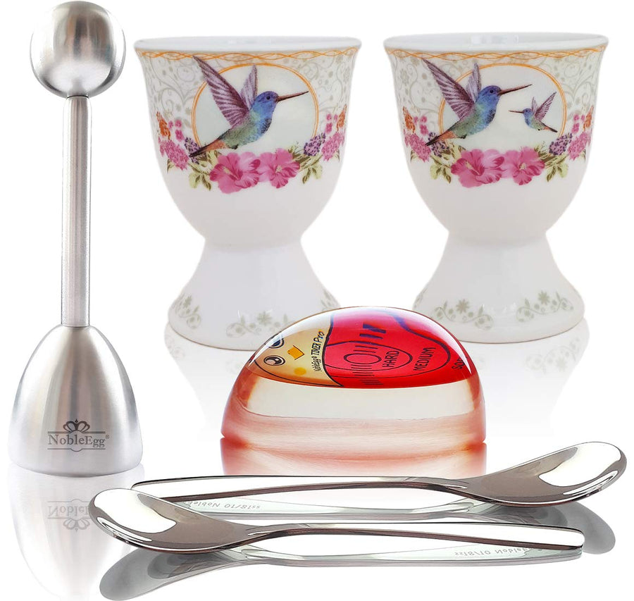 Complete Egg Cracker Topper Set | Unique Egg Cups for Soft Boiled Eggs, Egg Timer Pro, True 18/10 Egg Spoons, Egg Topper, Stylish Gift/Storage Box