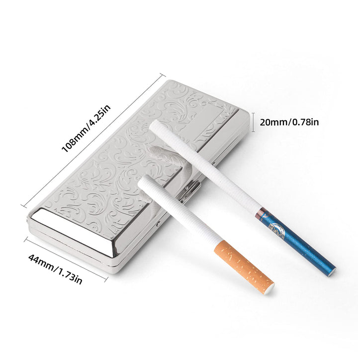 Metal Carry Cigarette Case, Double Sided Spring Clip,Holds 10 100mm Cigarettes (Vines Silver)