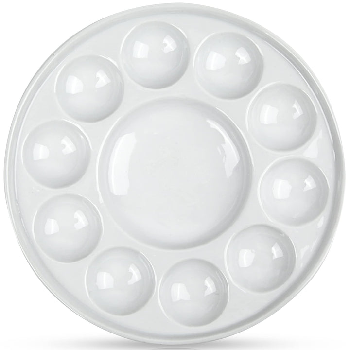 Artist Ceramic Palette, 11 Well Round Porcelain Watercolor Paint Palette for Watercolor Gouache Acrylic Oil Painting, 7-Inch