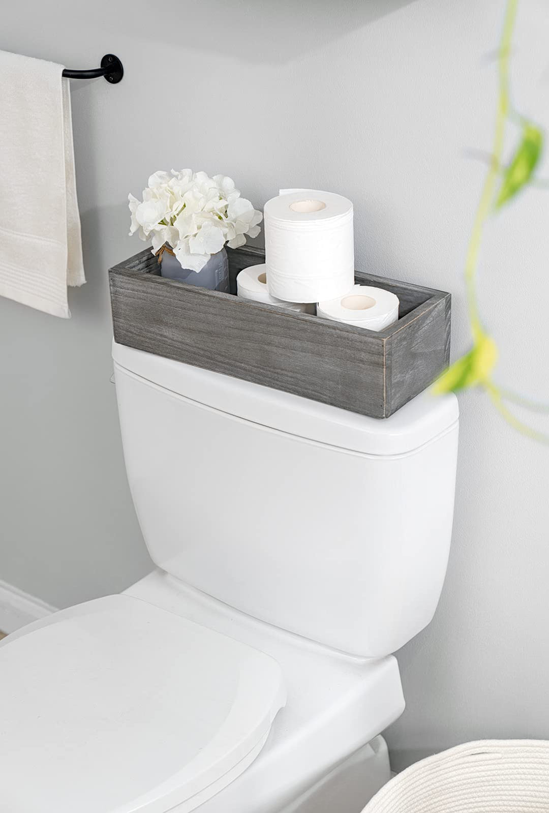Mkono Bathroom Decor Box Toilet Paper Basket Wood Tank 