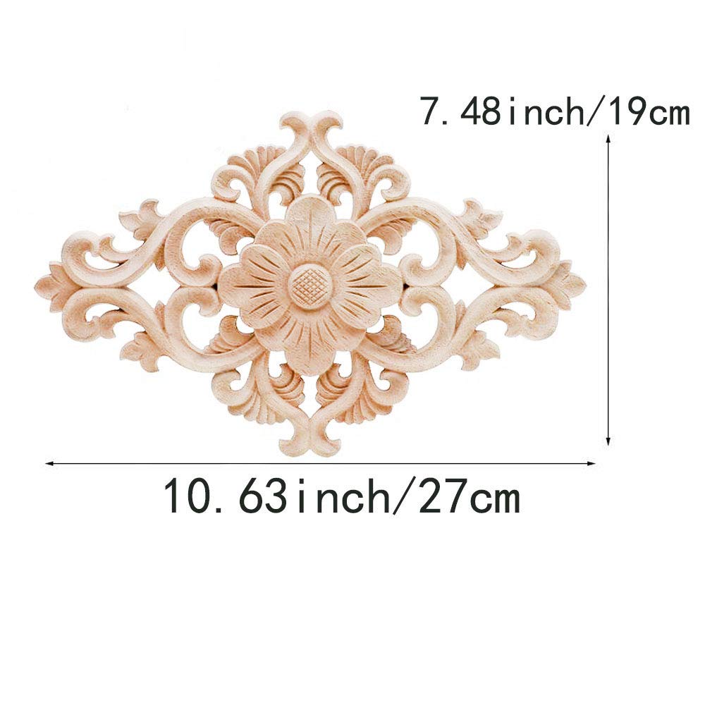 Hand Carved Wooden Carved Onlay Appliques Wood Carving Decal Unpainted Furniture Bed Door Cabinet Decor (27x19cm/10.63x7.48inch)