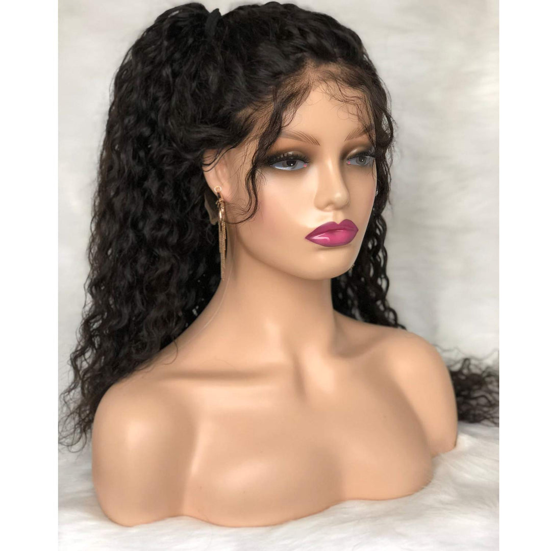 Realistic Female Mannequin Head with Shoulder Manikin PVC Head Bust Wig Head Stand with Makeup for Wigs Display Necklace Earrings Beige