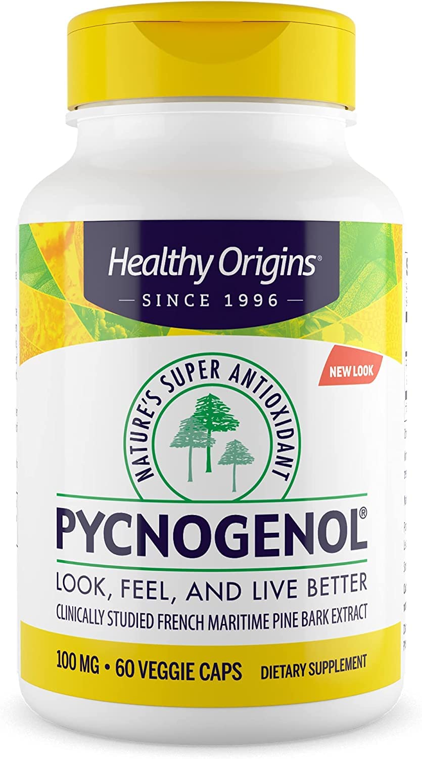 Pycnogenol 100 mg - Premium Pine Bark Extract - French Maritime Pine Bark Extract for Heart Health, Skin Care &amp; More - Gluten-Free &amp; Non-GMO Supplement - 60 Veggie Caps