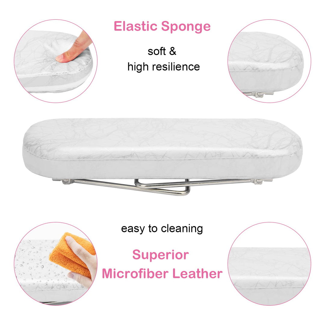 Nail Pillow Hand Rest with Bracket, Professional Manicure Arm Stand Holder for Nails Art DIY Foldable Microfiber Leather Nail Hand Rest Cushion for Nail Salon Technician (Creamy white)