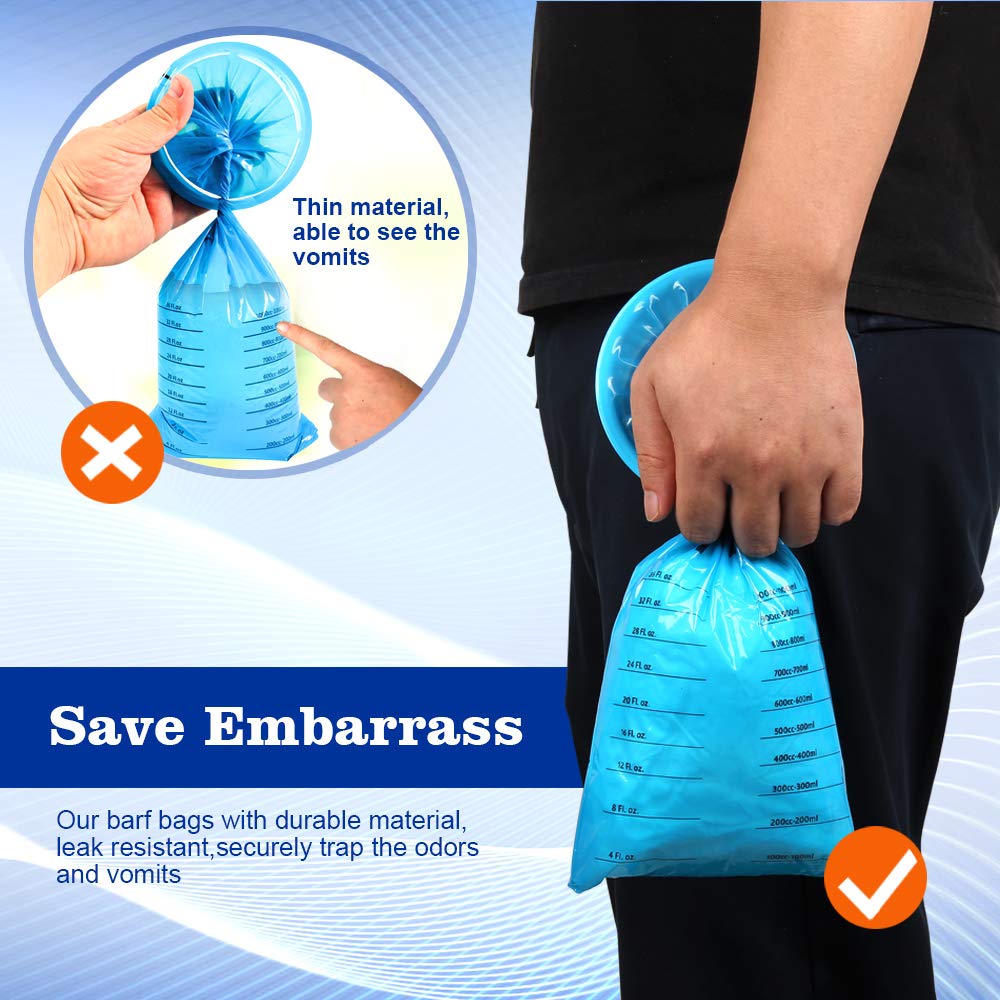 Emesis Bags, 30 Pack Disposable Vomit Bags Blue Barf Bags, Trash Bags Garbage Bags for Aircraft Car, Throw Up Nausea Bags for Travel Motion