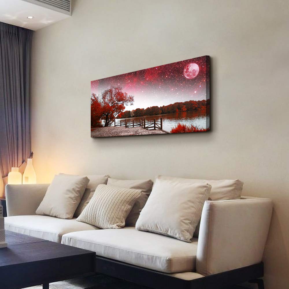 Print Artwork Wall Art Decor Poster for living room Red tree moon starry sky red landscape painting bathroom Wall Art for bedroom Canvas Prints Picture Works Ready to Hang Office Home decorations