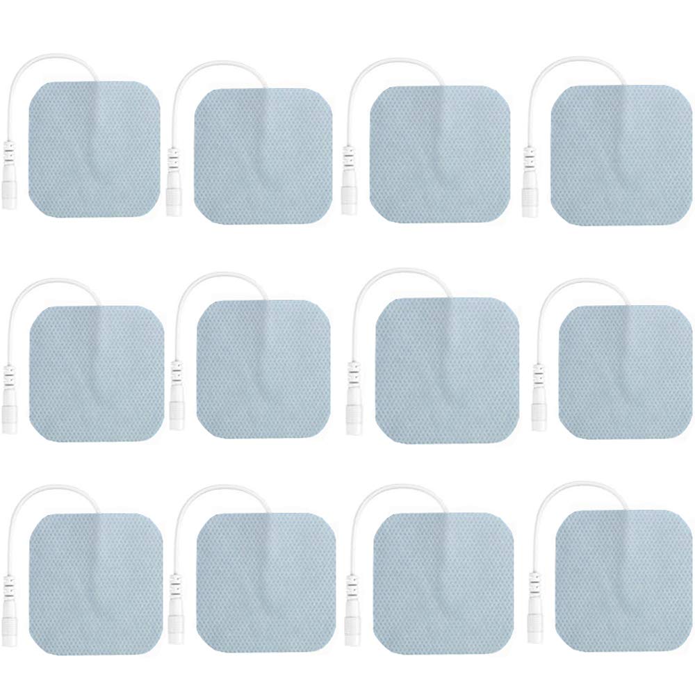 TENS Unit Pads 12 Pack Wired Self-Adhesive Electrodes Premium Replacement Pads for TENS Units - 2x2 Inches (2x2-12 Pack)