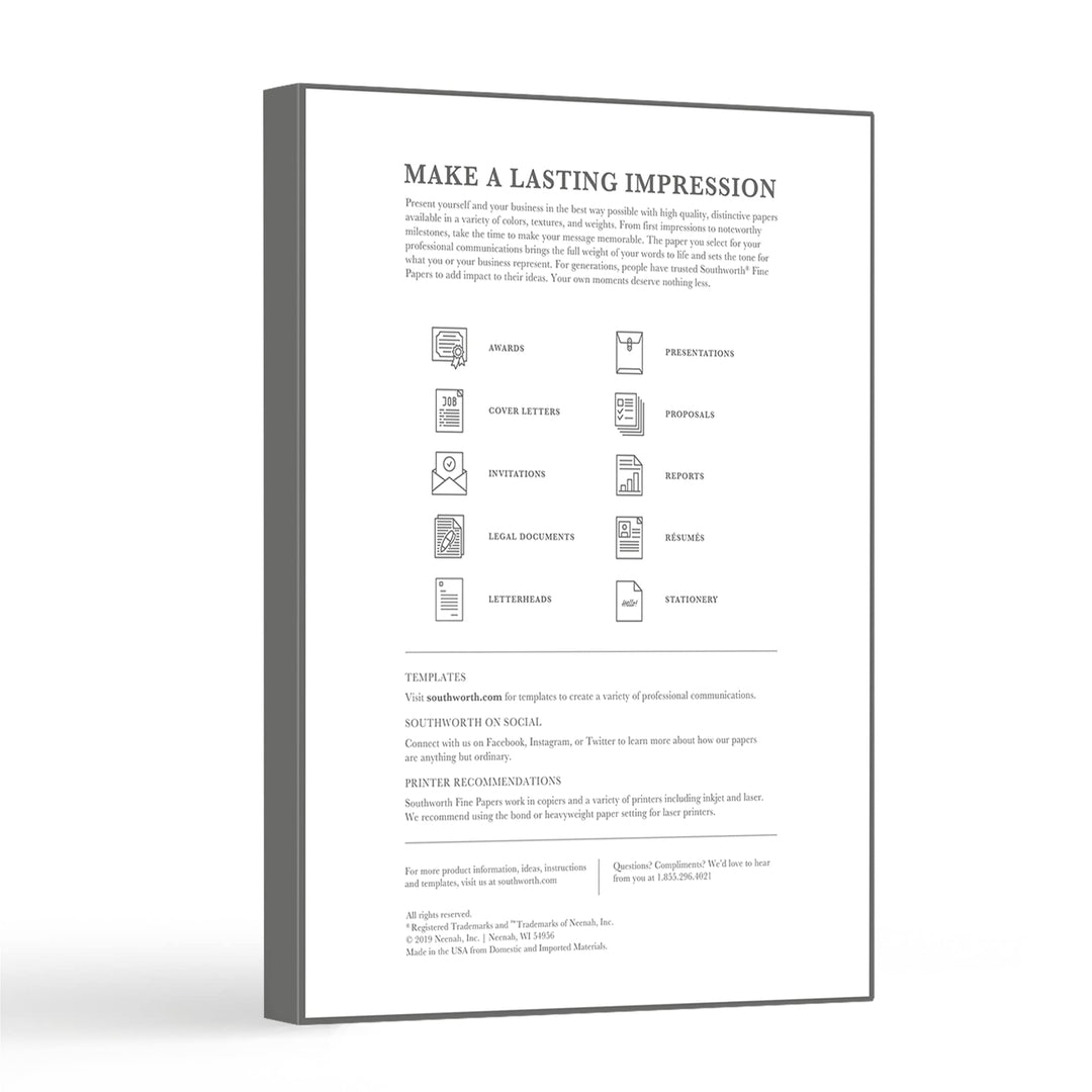 100% Cotton Resume Paper, ivory, 8 1/2 in x 11 in (SOURD18ICF)