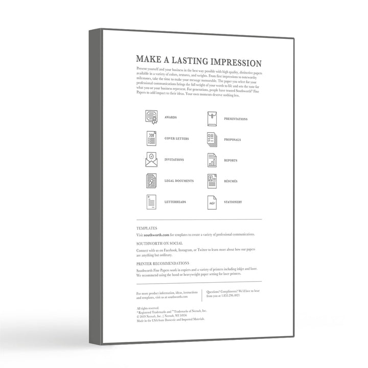 100% Cotton Resume Paper, ivory, 8 1/2 in x 11 in (SOURD18ICF)