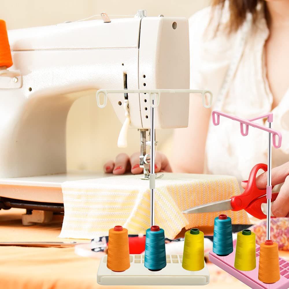 2 Pack Thread Holders,Thread Organizer for Embroidery and Sewing Machines,Thread Rack for 3 Spools of Thread, Embroidery Thread Spool Holder Suitable for Beginners, Adults, White-Pink