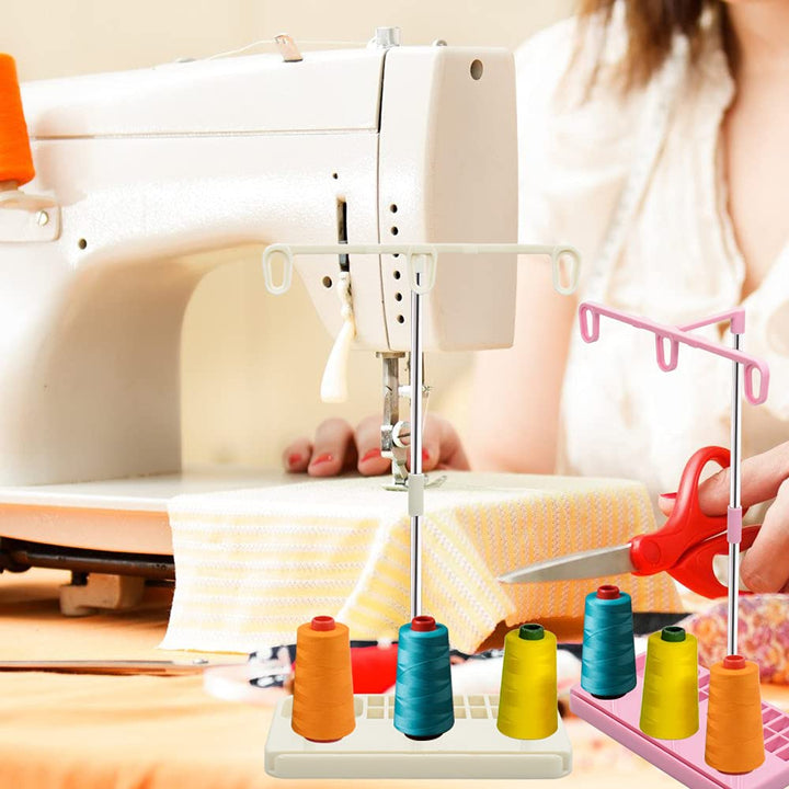 2 Pack Thread Holders,Thread Organizer for Embroidery and Sewing Machines,Thread Rack for 3 Spools of Thread, Embroidery Thread Spool Holder Suitable for Beginners, Adults, White-Pink