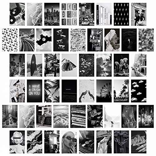 50PCS Black White Aesthetic Picture for Wall Collage, 50 Set 4x6 inch, Chic Collage Print Kit, Room Decor Girls, Vintage Art Prints Room, Dorm Photo Display, VSCO Posters Bar