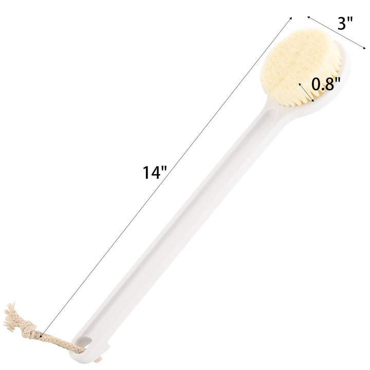 2Pcs Back Scrubber for Shower 14in Shower Brush for Body with Comfy Bristles for Wet or Dry Brushing (White)