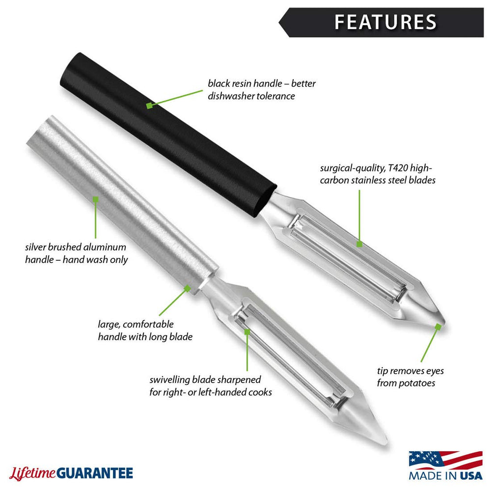 Rada Cutlery Deluxe Vegetable Peeler Blade Stainless Steel Resin Made in the USA, 8-3/8 Inches, Black Handle