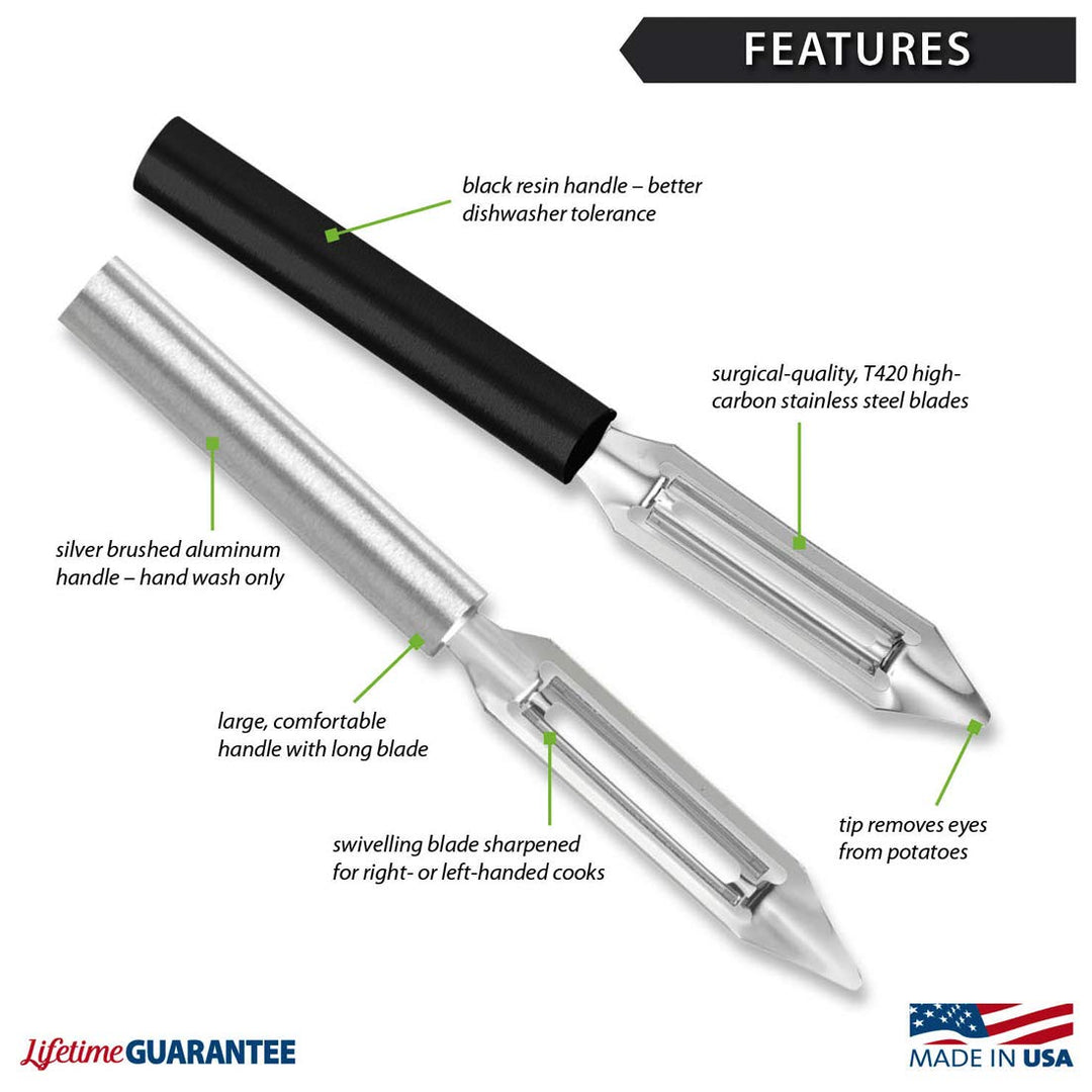 Rada Cutlery Deluxe Vegetable Peeler Blade Stainless Steel Resin Made in the USA, 8-3/8 Inches, Black Handle
