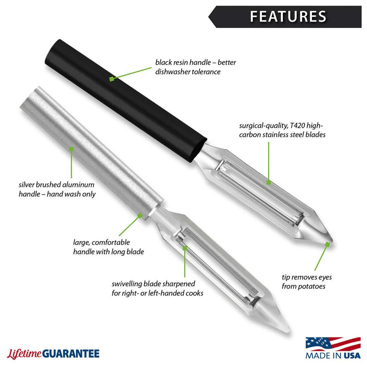 Rada Cutlery Deluxe Vegetable Peeler Blade Stainless Steel Resin Made in the USA, 8-3/8 Inches, Black Handle