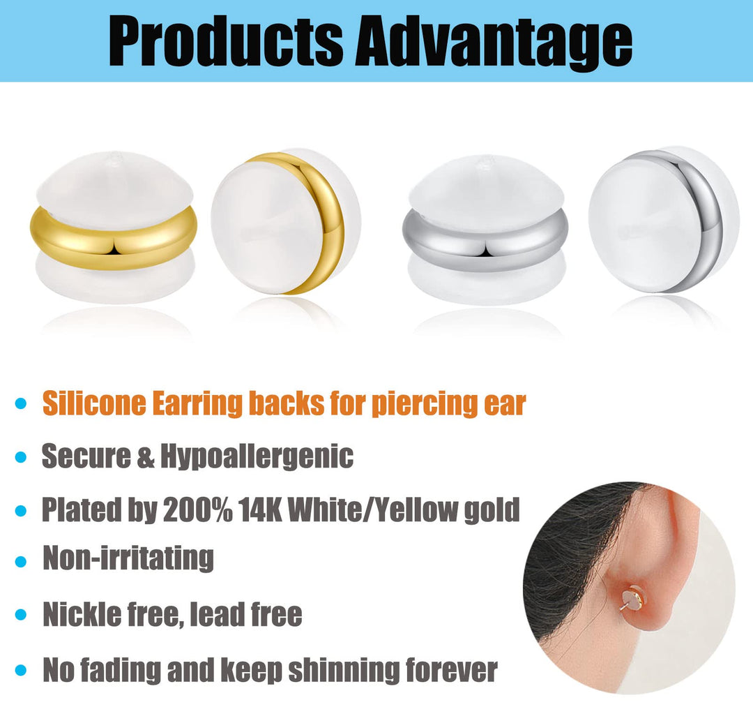 12pcs Rubber Earring Backs,Premium Silicone Earring Backs Can Locking Earring Backs for Studs, No-Irritate Hypoallergenice Earring Backs for Adults&amp;Kids(White)