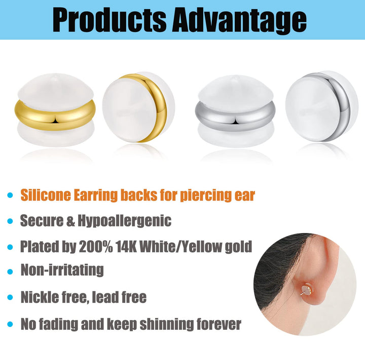 12pcs Rubber Earring Backs,Premium Silicone Earring Backs Can Locking Earring Backs for Studs, No-Irritate Hypoallergenice Earring Backs for Adults&amp;Kids(White)