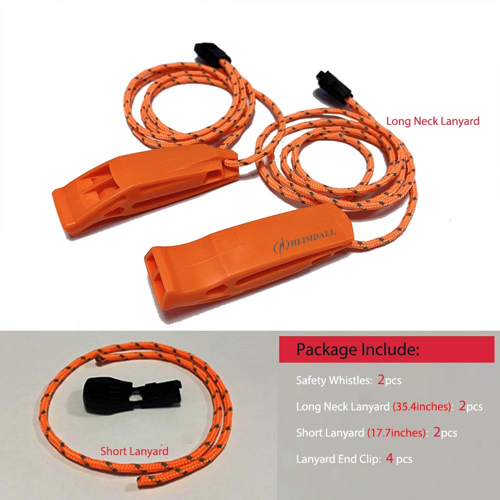 Emergency Whistle with Lanyard for Safety Boating Camping Hiking Hunting Survival Rescue Signaling (Orange-2 Pack)
