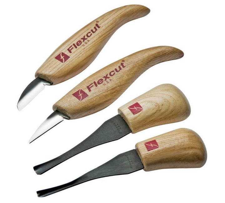Flexcut Wood Carving Tools Beginner Palm &amp; Knife Set KN600 | Includes Cutting Knife and Detail Knife Plus Two Palm Tools | 1095 High Carbon Steel Blades and Ergonomic Ashwood Handles