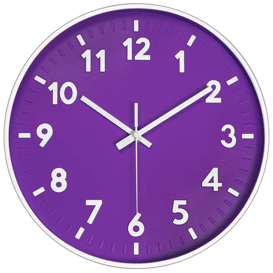 12 Inch 3D Number Modern Wall Clock,Round Bright Colorful Dial,Non Ticking Silent Quartz Battery Operated Wall Clocks,Easy to Read Simple Style Decor Clock for Bedroom,Kitchen(Purple)