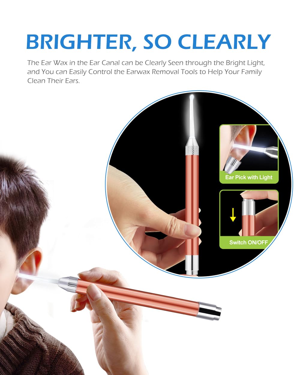Earwax Spoon Digger & Ear Tweezers with LED Light, 