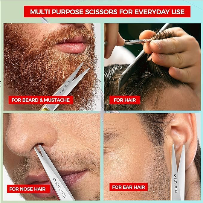 small scissors for beard, mustache, facial, nose, eyebrow, and ear hair - Hair scissors for cutting, trimming &amp; grooming - Made with 4.5 stainless steel for barbers, professional, &amp; home user