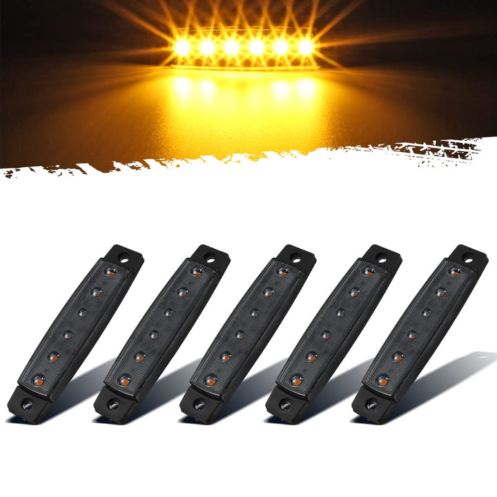 5Pcs 3.8 Thin Amber 6 LED Side Marker Clearance Lights Indicators for 12V Trucks Trailers Lorry Van Bus Pickup, Smoked Lens, Sealed Waterproof