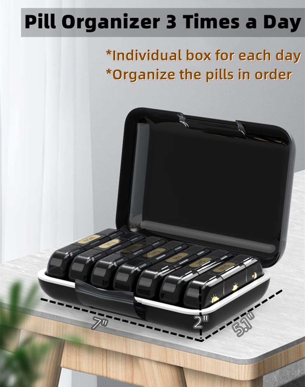 Fascino Selection Pill Organizer 3 Times a Day Weekly Pill Organize Large Travel Pill Box 7 Days Medicine Organizer Solid Pill Case Pill Box Organizer Container