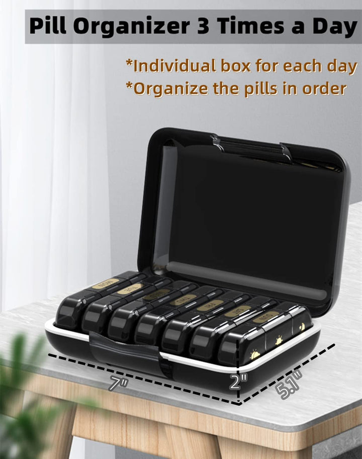 Fascino Selection Pill Organizer 3 Times a Day Weekly Pill Organize Large Travel Pill Box 7 Days Medicine Organizer Solid Pill Case Pill Box Organizer Container