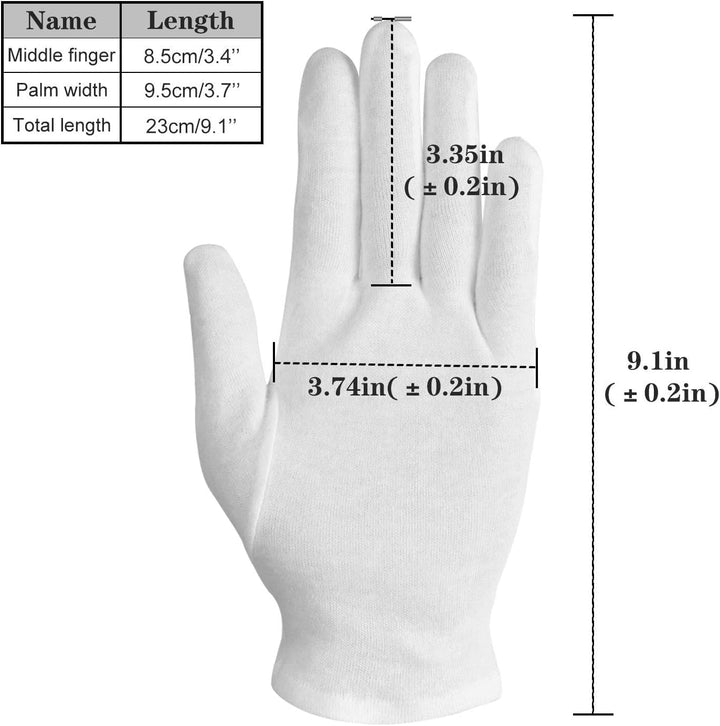 100% Cotton Gloves, 6 Pairs White Cotton Gloves for Women Dry Hands Eczema SPA Moisturizing - Work Glove for Serving Archival Coin Jewelry Inspection