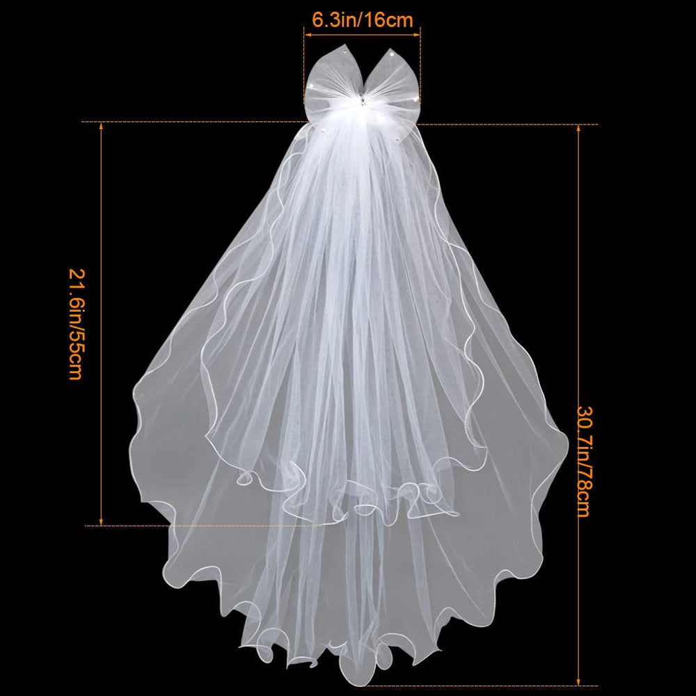 Girls First Communion Veil with Comb Girls Bowknot Rhinestone Veil White Flower Headband Hair Wreath Floral Crown Veil First Holy Communion Veils Headpiece Veil for Wedding Party