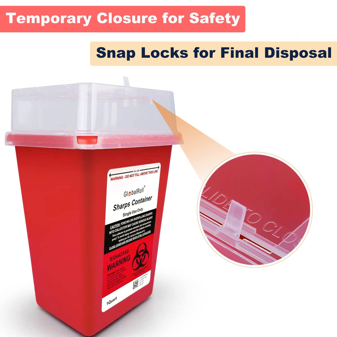 Sharps Container 1 Quart, 6 Pack Biohazard Needle Disposal Container Small Syringe Disposal Container, Professional Sharps Disposal Container for Home and Travel Use