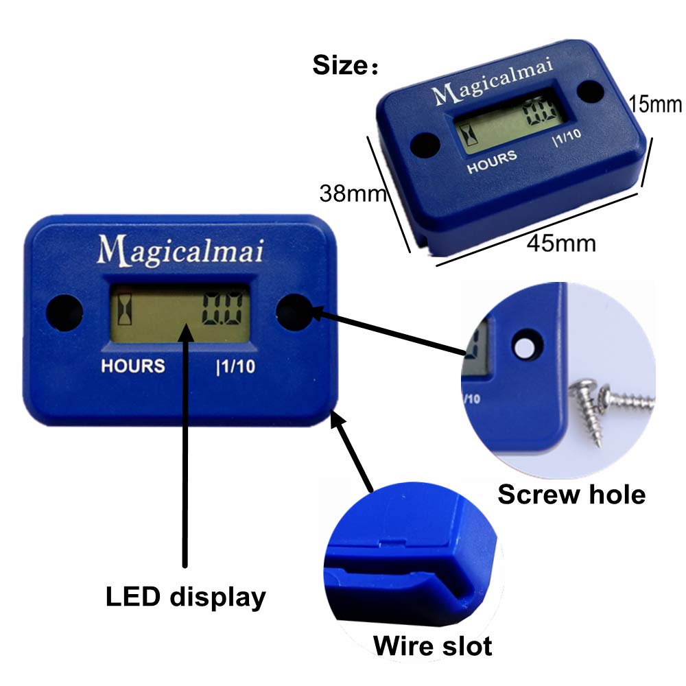 Inductive Hour Meter for Gas Engine Generator Lawn Mower Pressure Washer Marine ATV Boat Outboard Motor Dirt Bike Motorcycle Waterproof Hr Meters - Blue