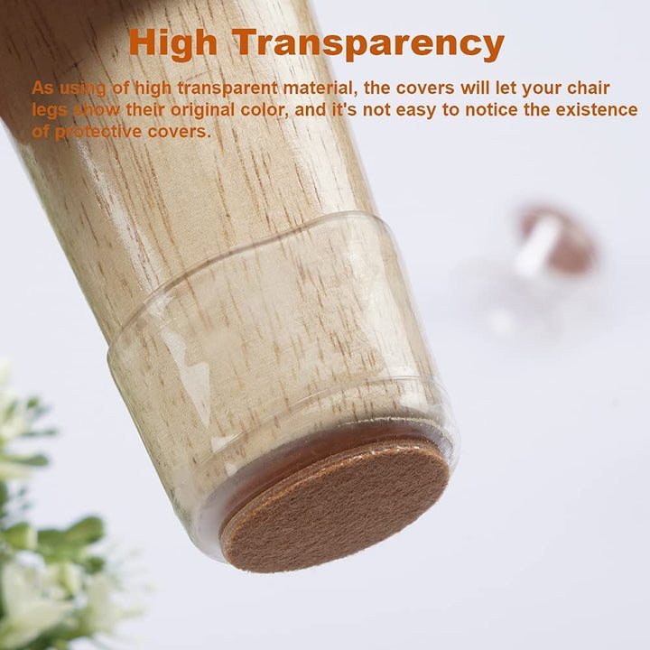 Chair Leg Protectors for Hardwood Floors, Silicone Chair Leg Floor Protectors with Felt Pads for Protecting Hard Floors from Scratches and Noise, Transparent/16 PCS - Small
