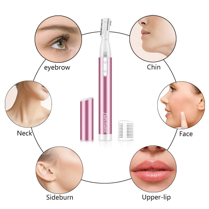 Upgraded Eyebrow Trimmer, Precision Electric Eyebrow Razor for Women Battery-Operated Facial Hair Remover with Comb No Pulling Sensation Painless for Face Chin Neck, Upper-Lip, Peach-Fuzz