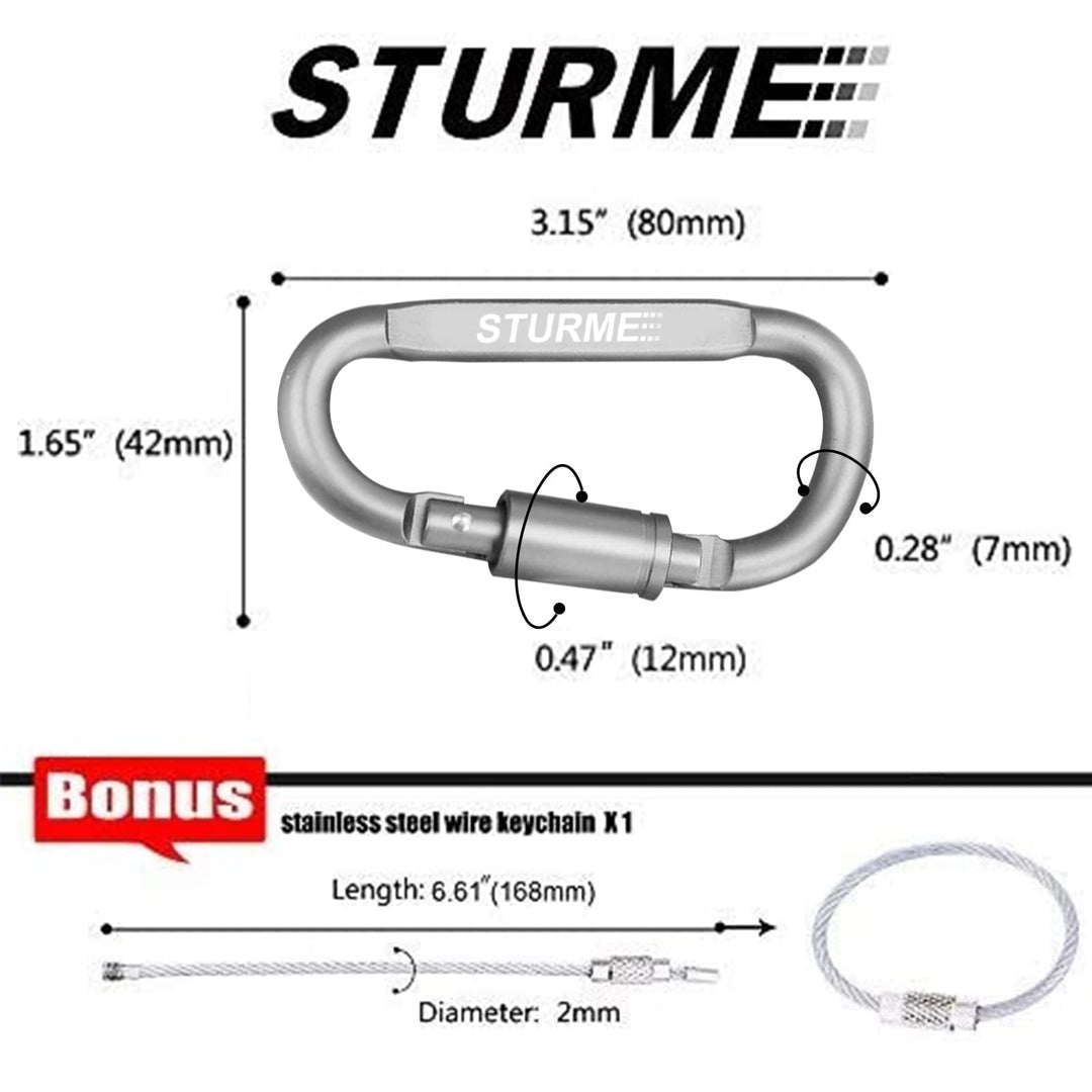 Carabiner Clip Aluminum D-Ring Locking Durable Strong and Light Large Carabiners Clip Set for Outdoor Camping Screw Gate Lock Hooks Spring Link Improved Design Pack (9 Pack)